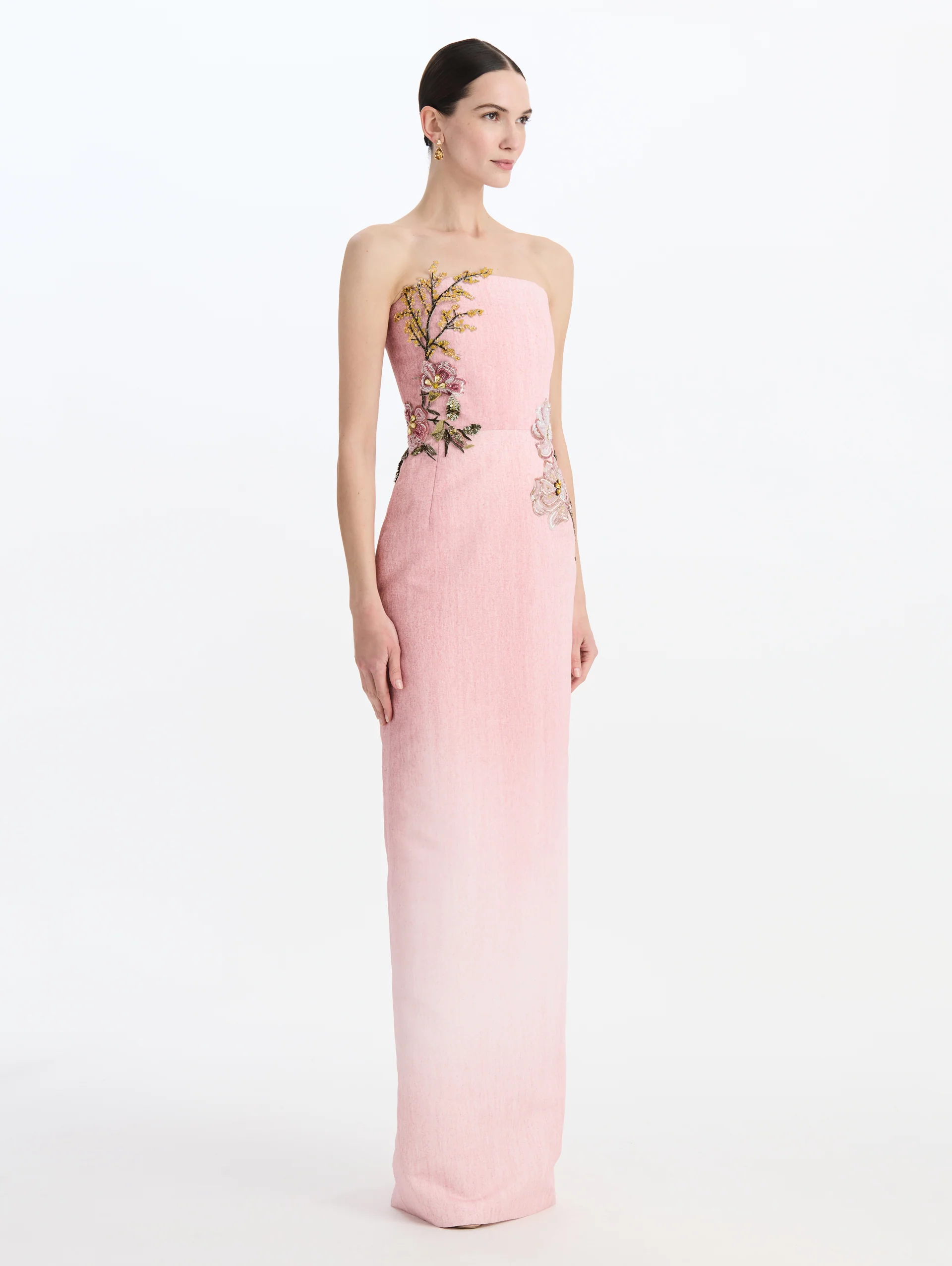 Beaded Mixed Botanical Embroidered Column Gown - Image 3
