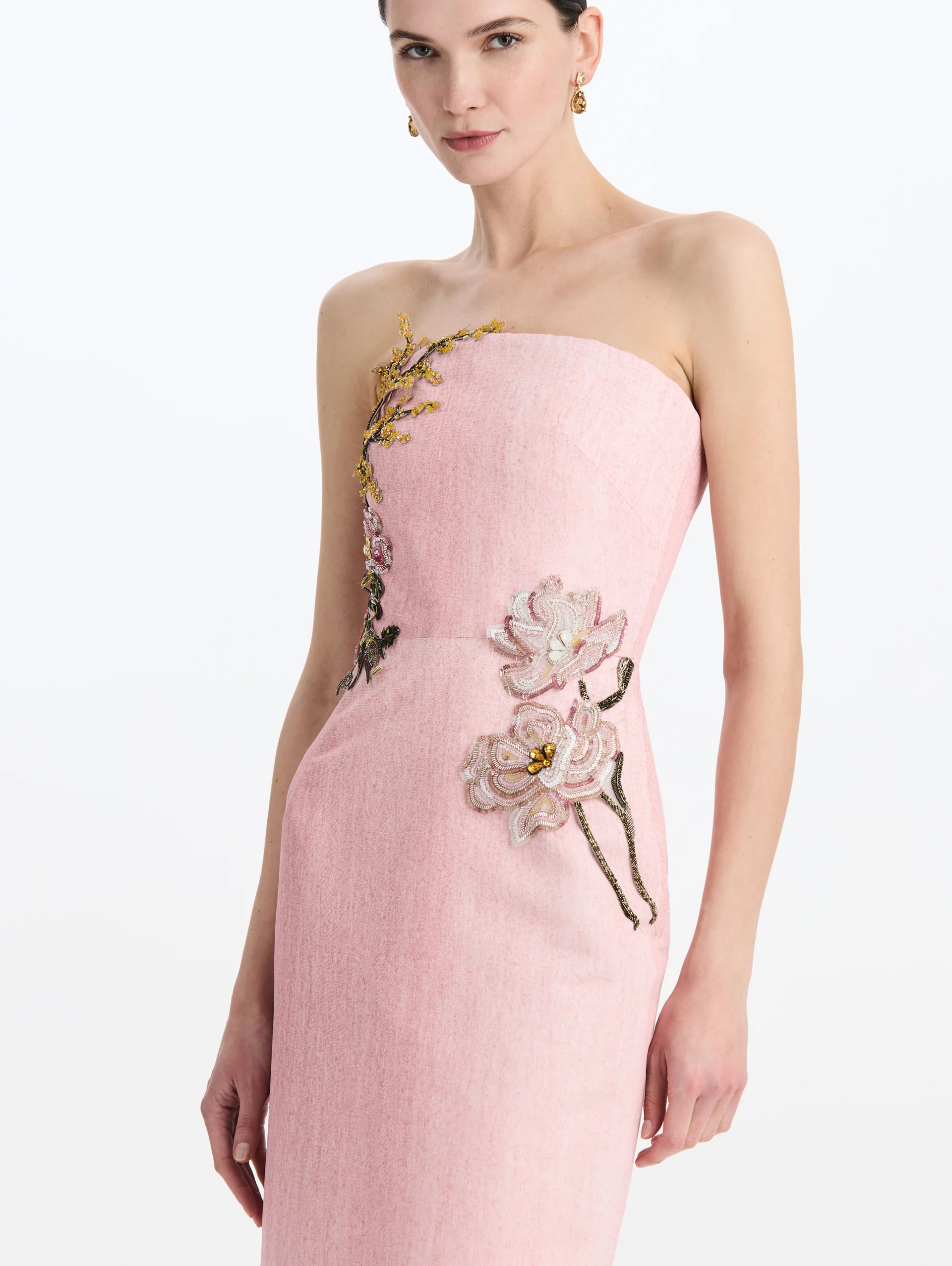 Beaded Mixed Botanical Embroidered Column Gown - Image 4
