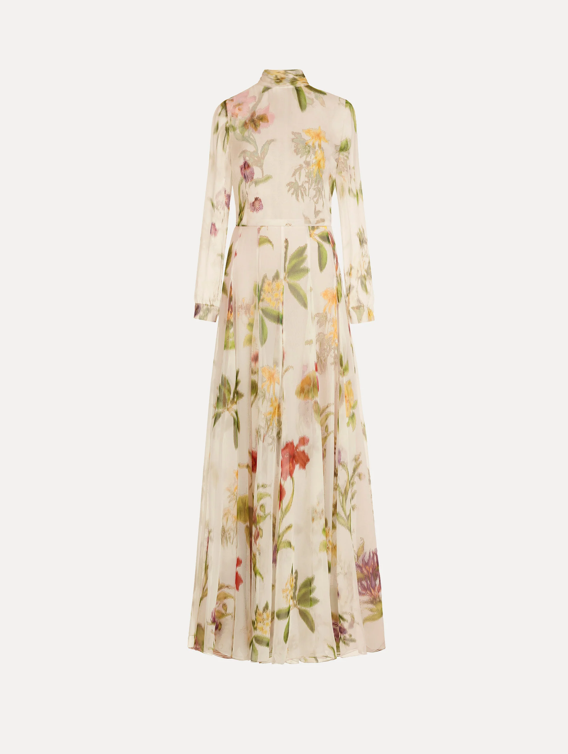 Chiné Dominican Mixed-Floral Chiffon Gown