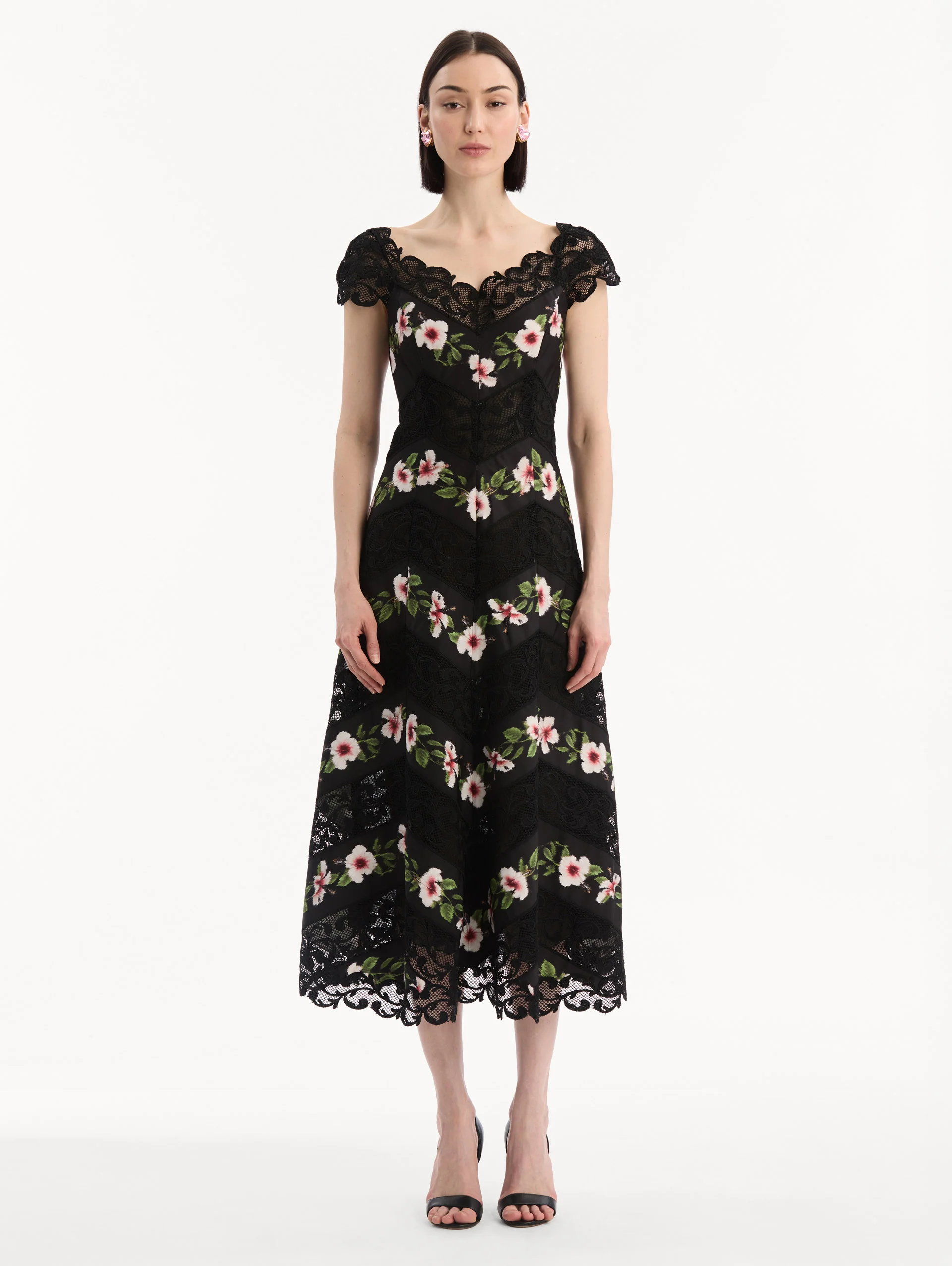 Chiné Hibiscus Striped Faille Midi Dress - Image 2