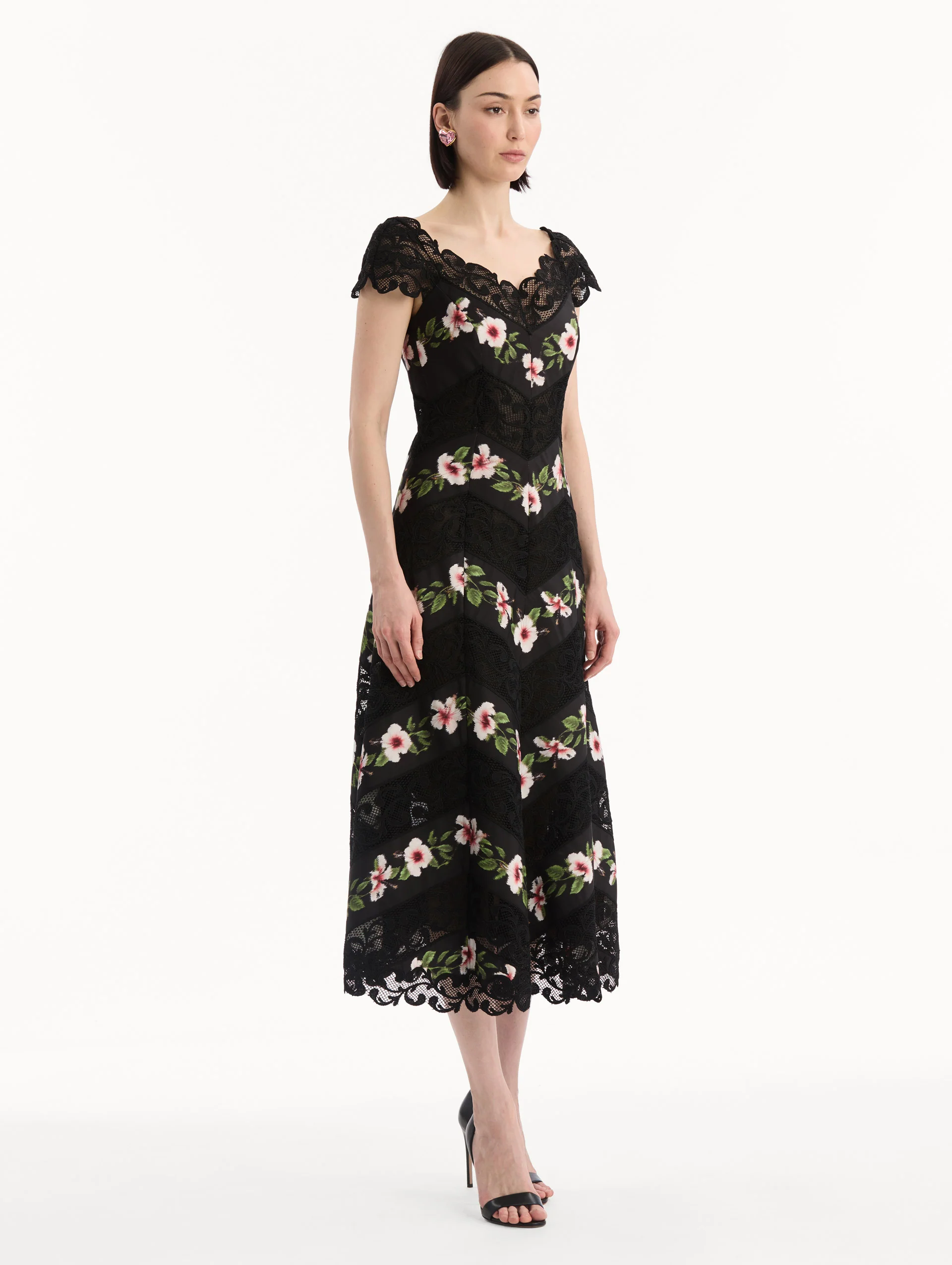 Chiné Hibiscus Striped Faille Midi Dress - Image 4