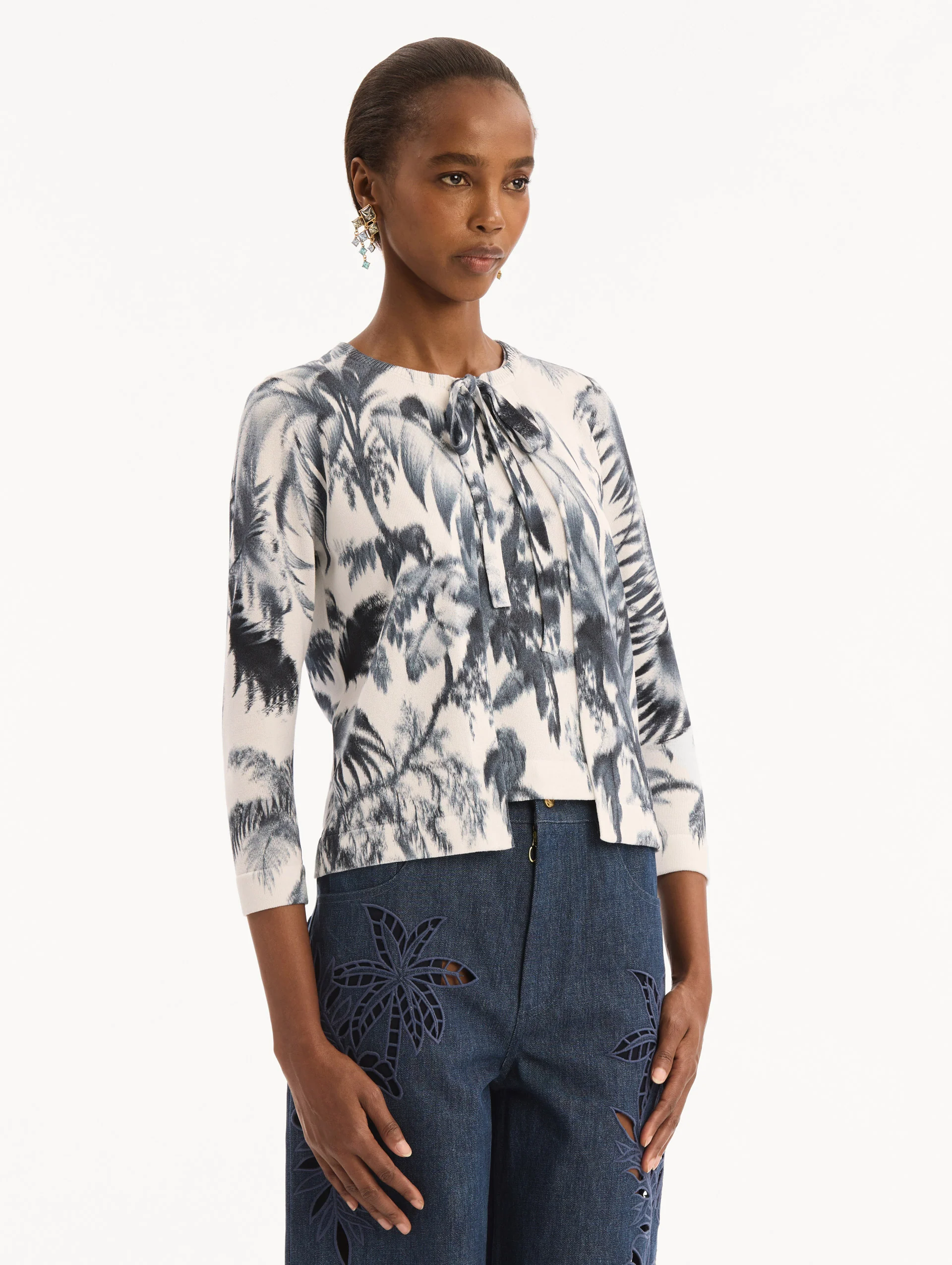 Chiné Palm Leaves Cardigan - Image 4
