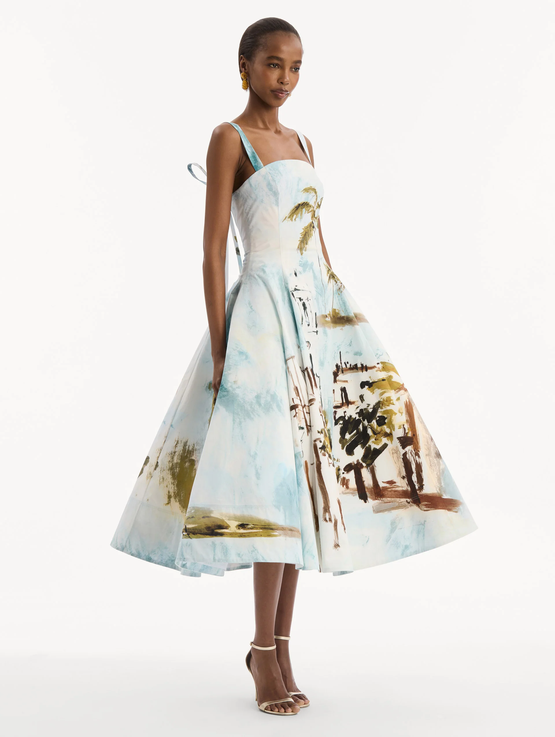 Dominican Landscape Cotton Poplin Sleeveless Dress - Image 4