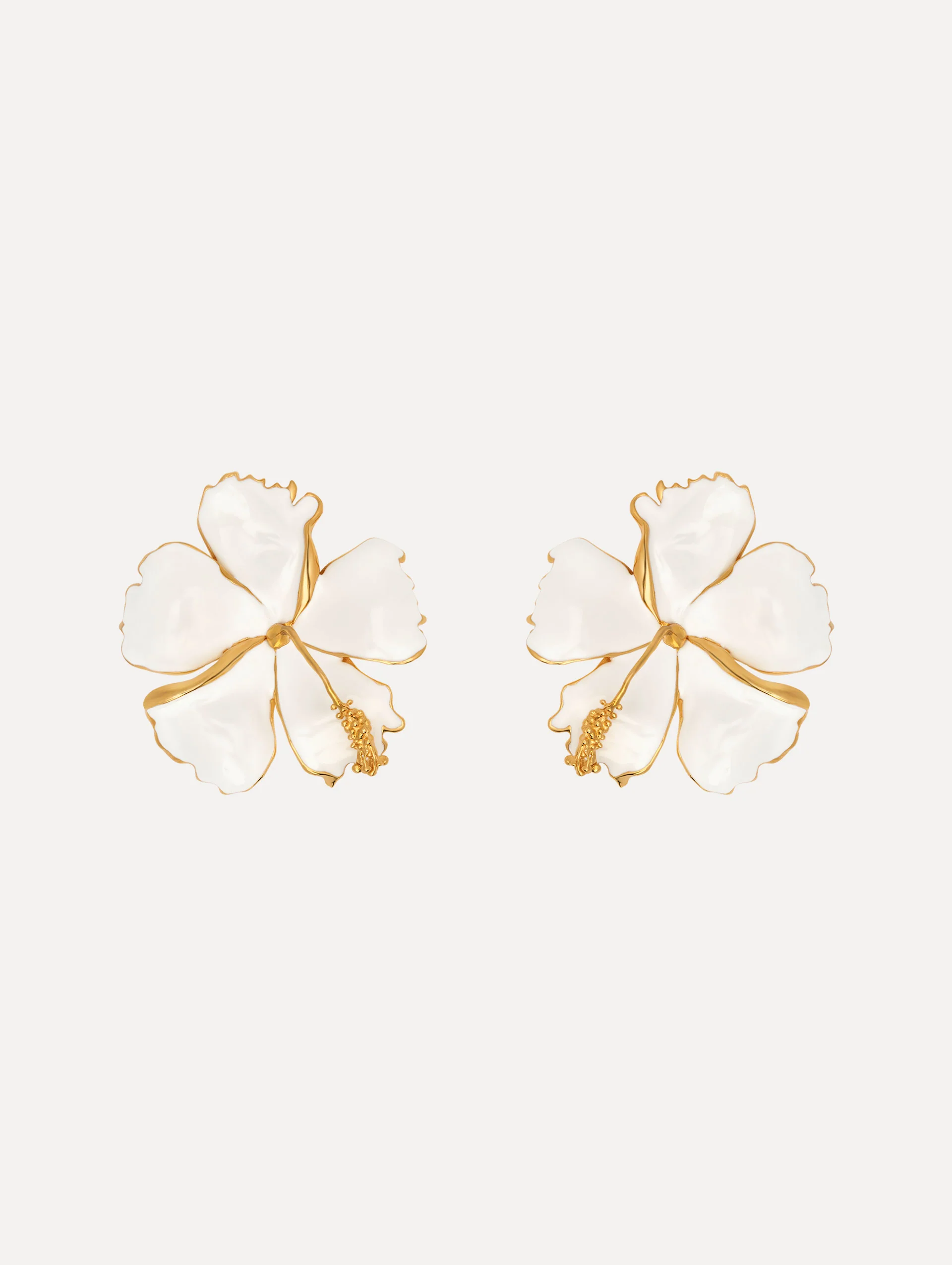 Enamel Hibiscus Clip-On Earrings