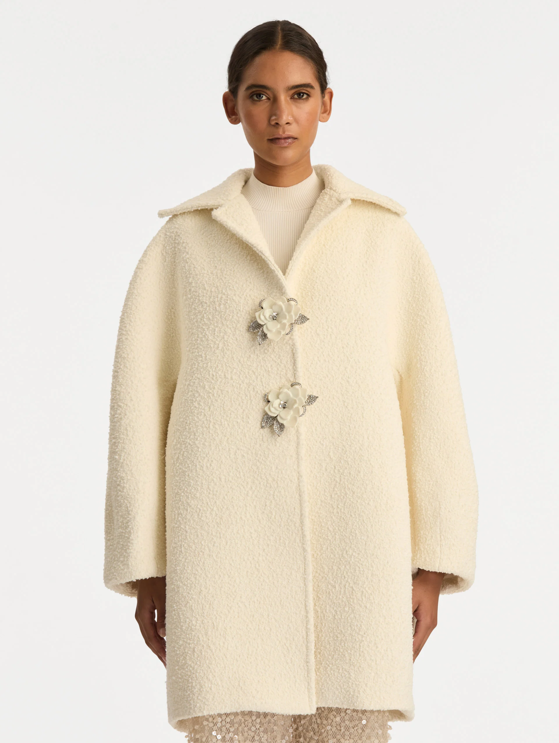 Floral Button Bouclé Tweed Coat - Image 2