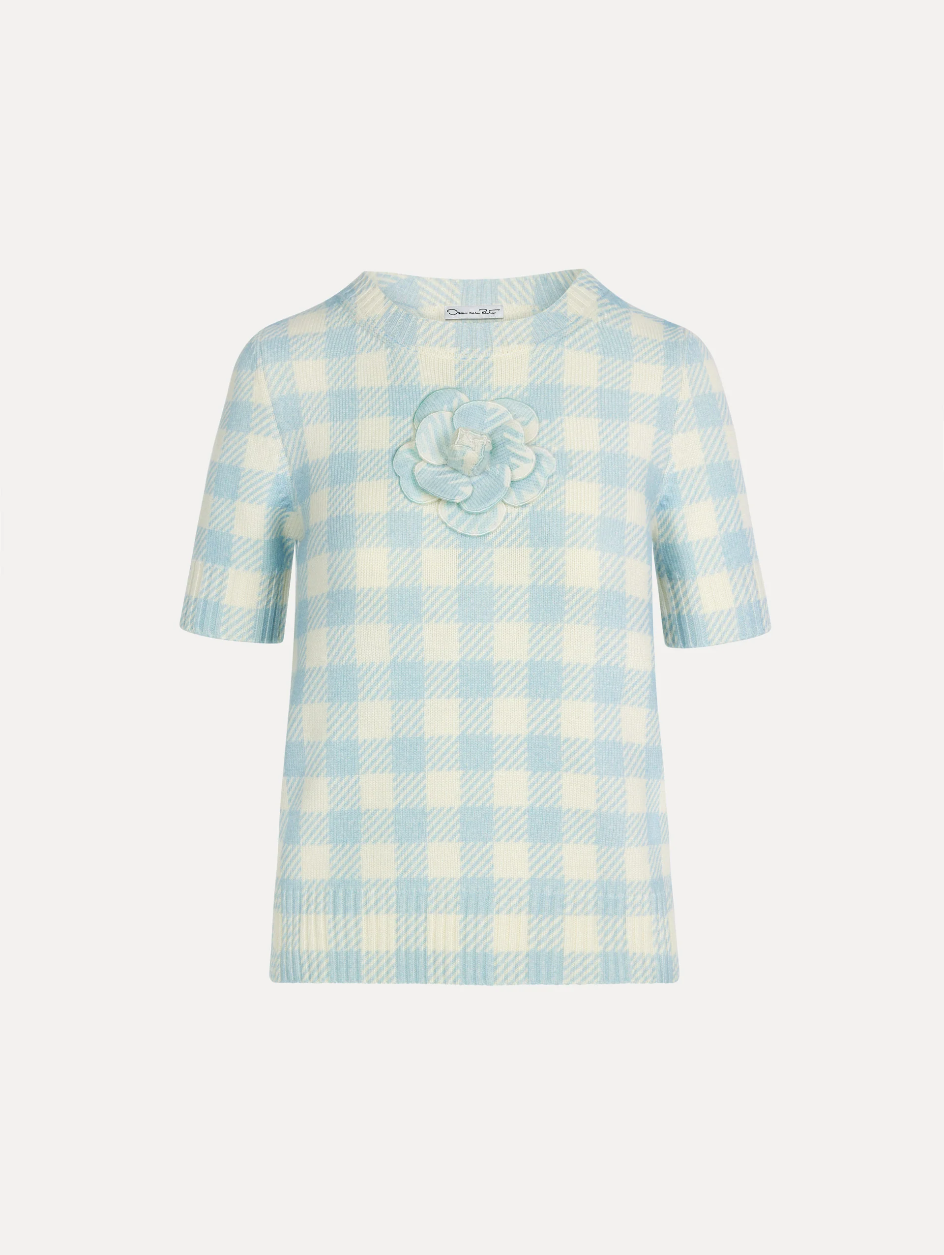 Gingham Pullover with Floral Appliqué