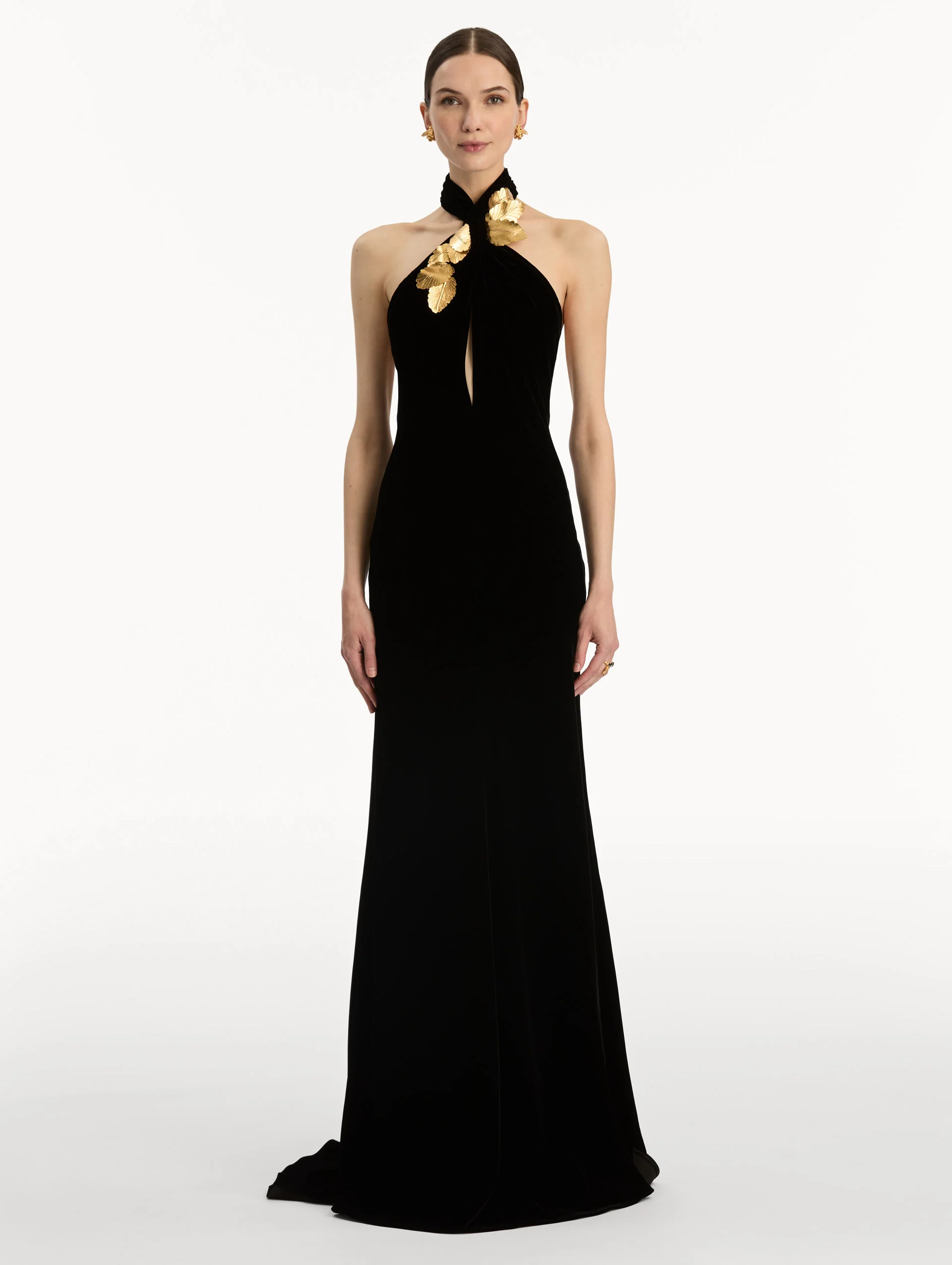 Gold Leaf Embroidered Velvet Gown - Image 2