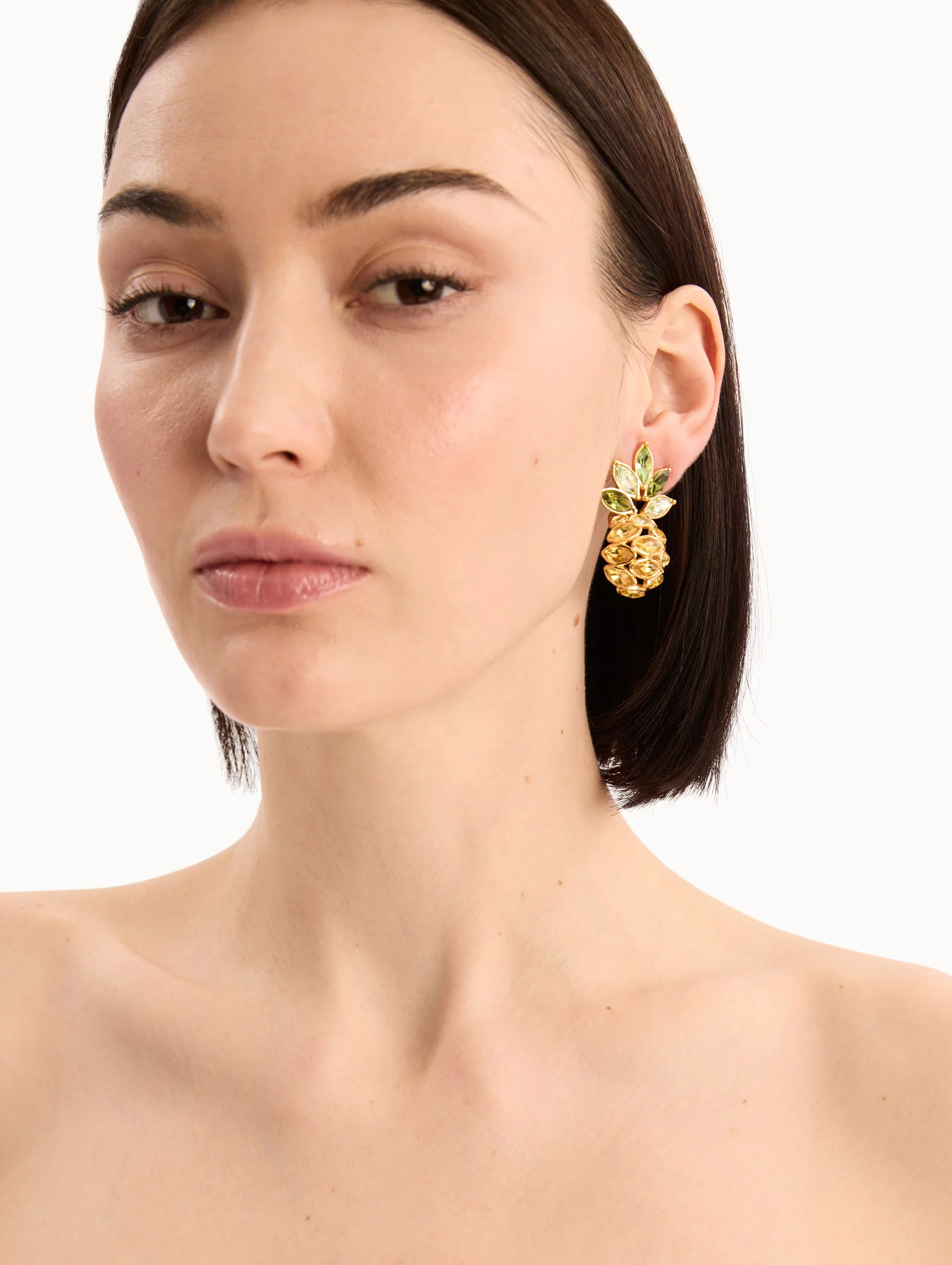 Pineapple Crystal Leaf Clip-On Earrings - Image 2