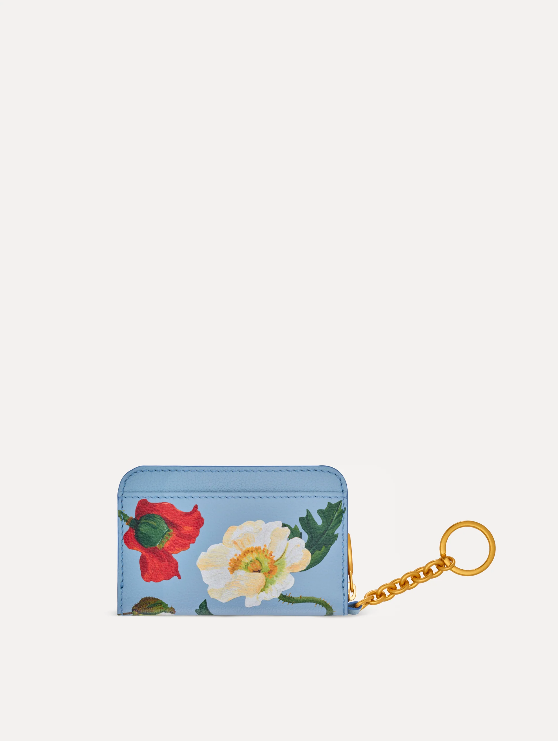 Poppy-Printed Zip Card Case