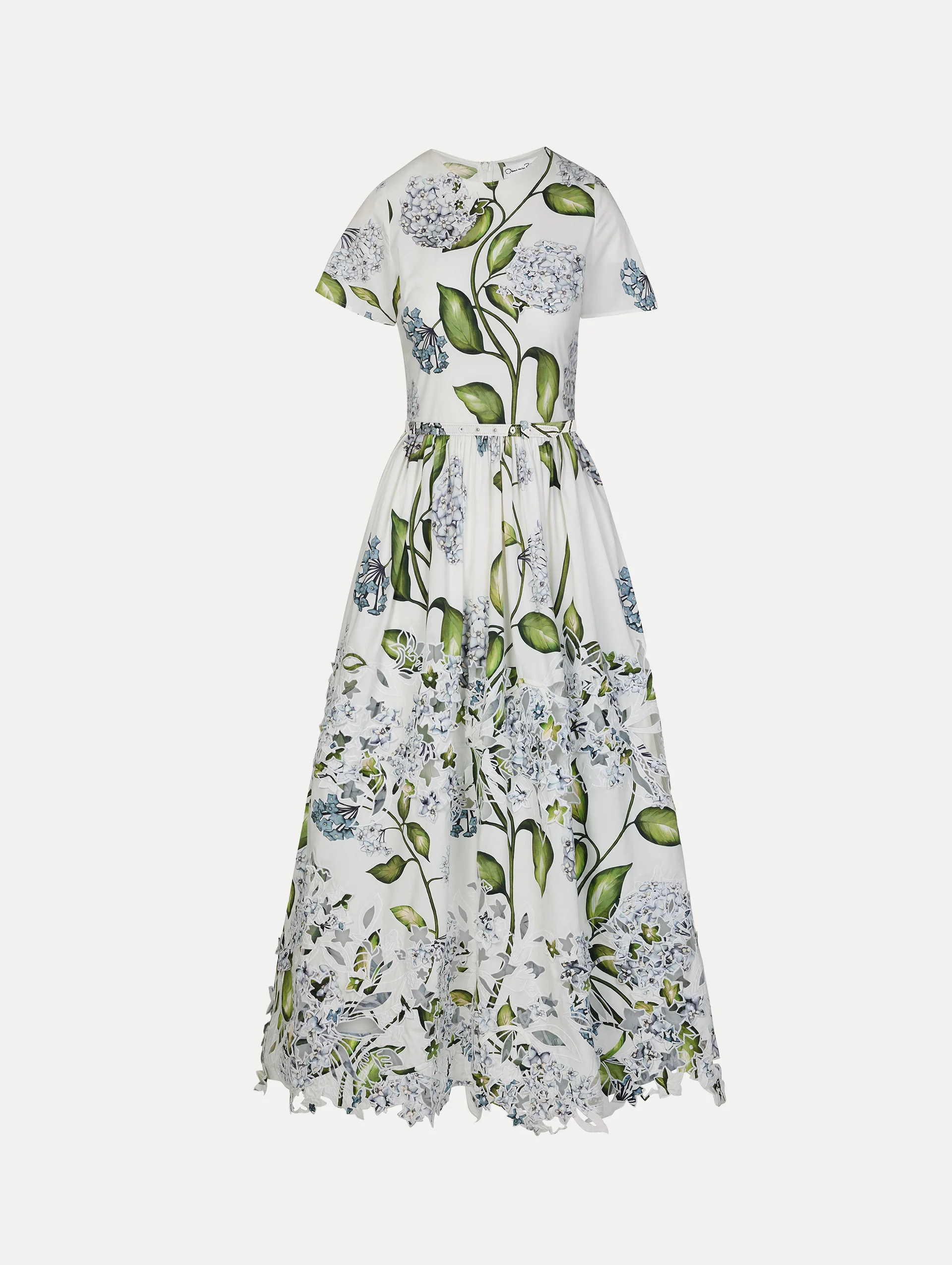 Porcelain Flower Embroidered Cotton Poplin Dress