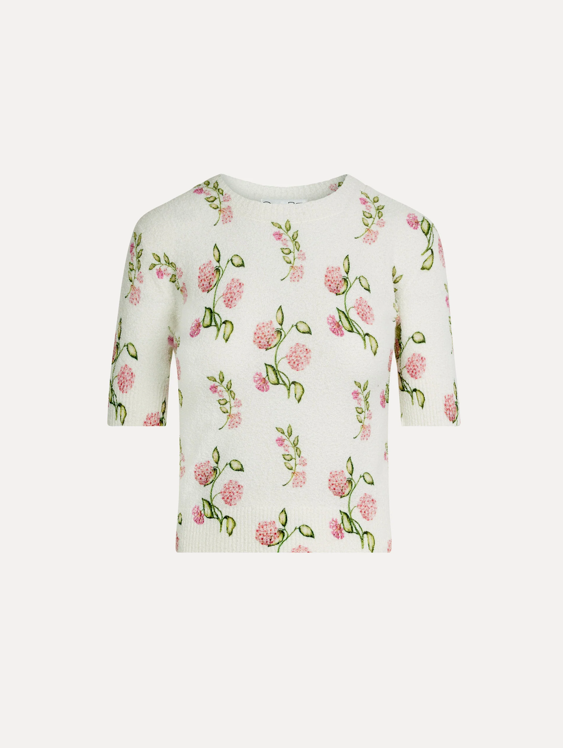 Porcelain Flower-Printed Embroidered Pullover