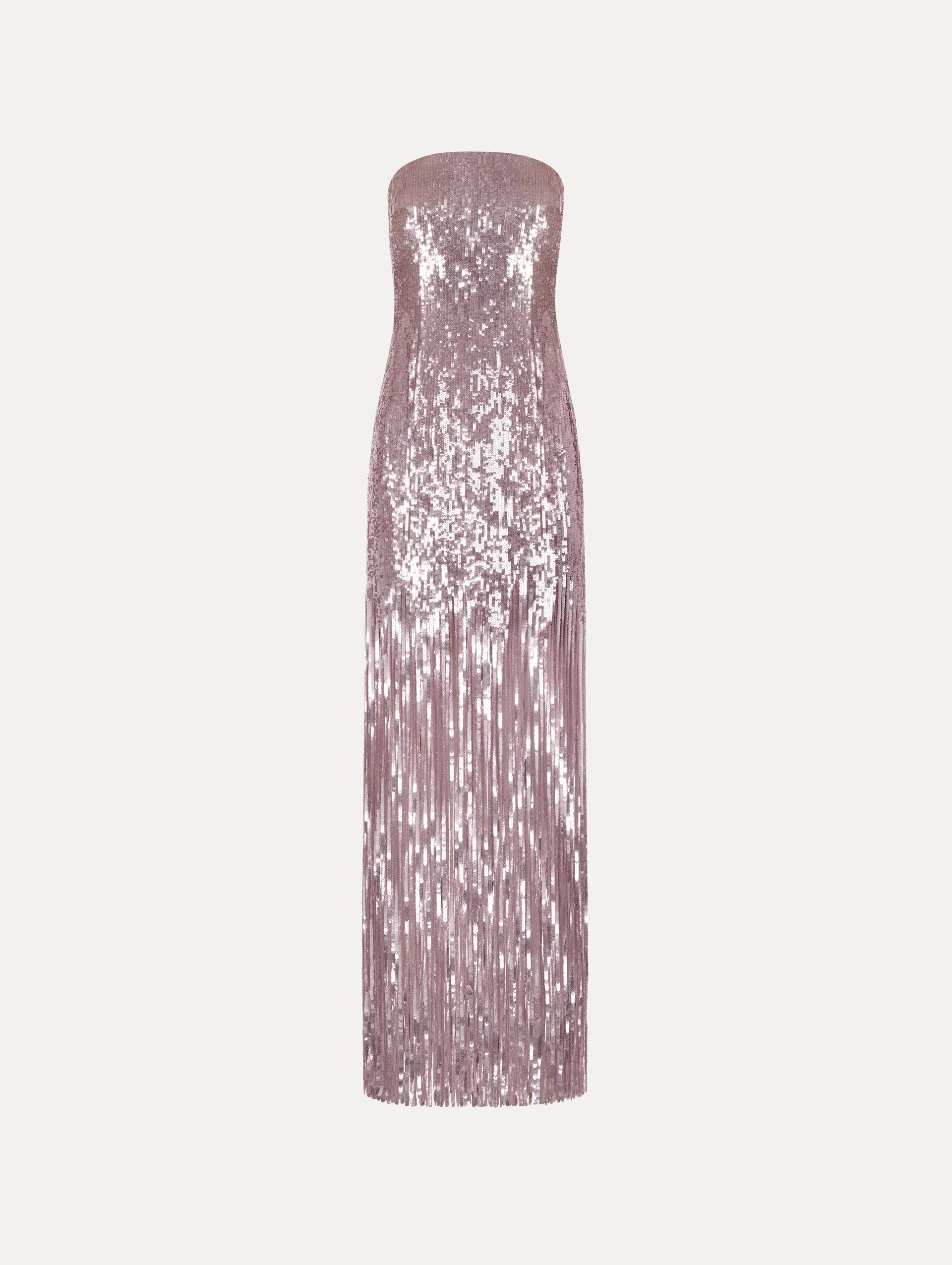 Sequin Fringe Strapless Gown